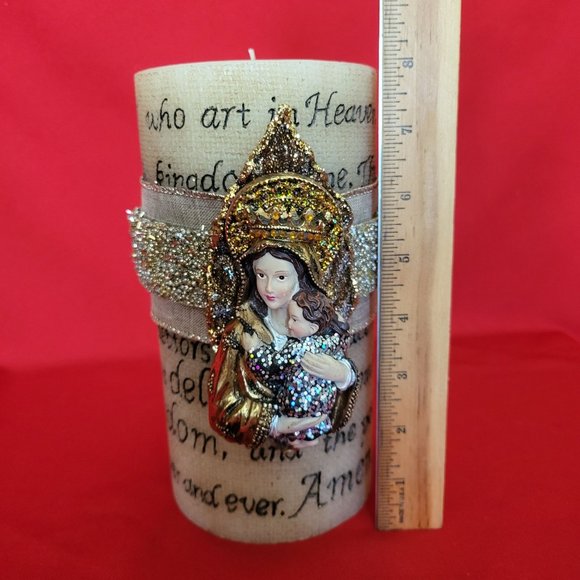 Unscented Candle Mary and Jesus Accent Our Father Engraved - Picture 9 of 12